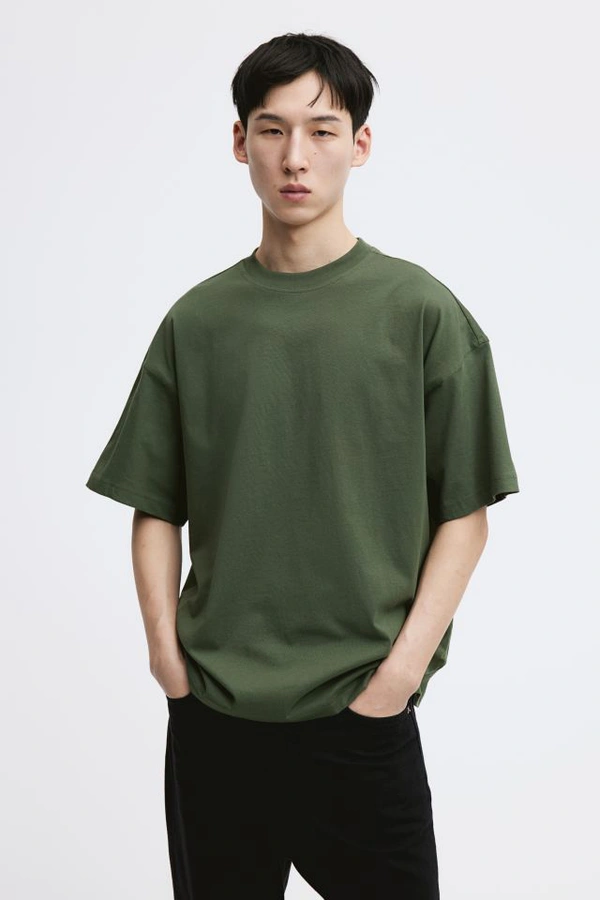 Olive Green Plain Oversized T Shirt For Men - XXL-46