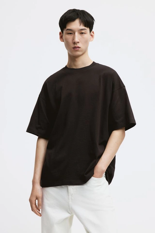 Black Plain Oversized T Shirt For Men - L-42