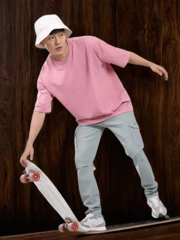 Pink Plain Oversized T Shirt For Men - M-40