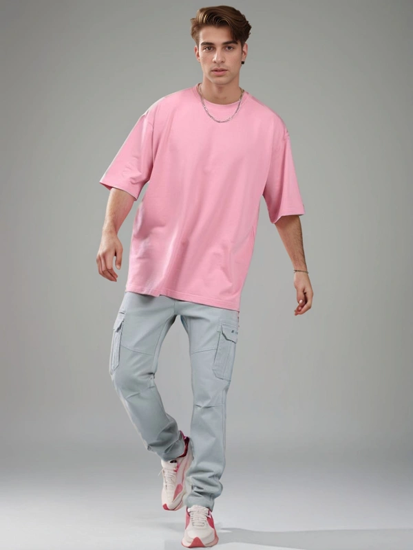 Pink Plain Oversized T Shirt For Men - M-40