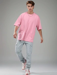 Pink Plain Oversized T Shirt For Men - XL-44