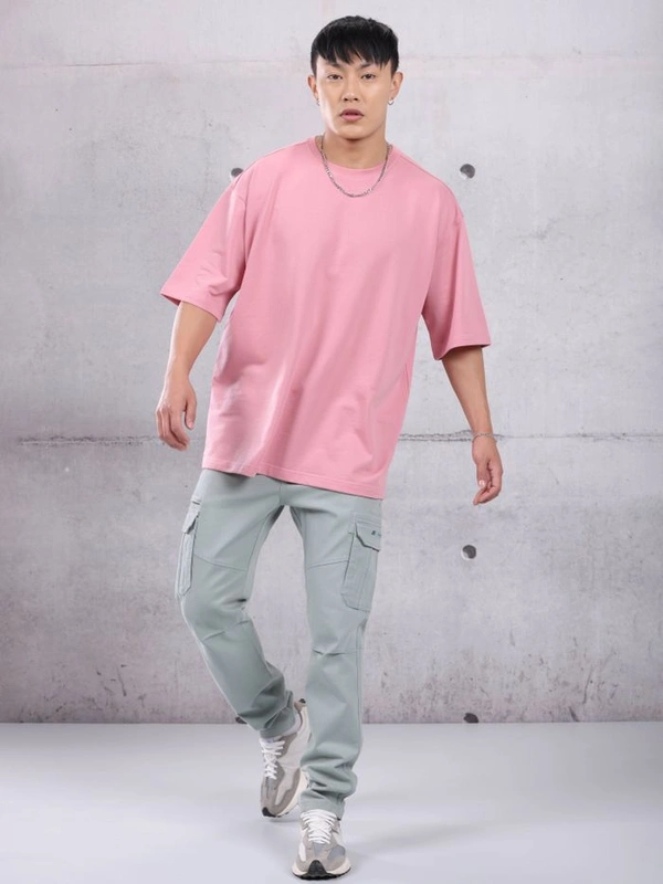 Pink Plain Oversized T Shirt For Men - XXL-46