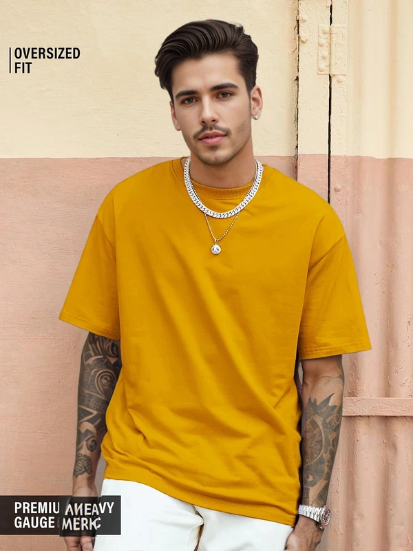 Mustard Yellow Oversized T Shirt For Men - L-42