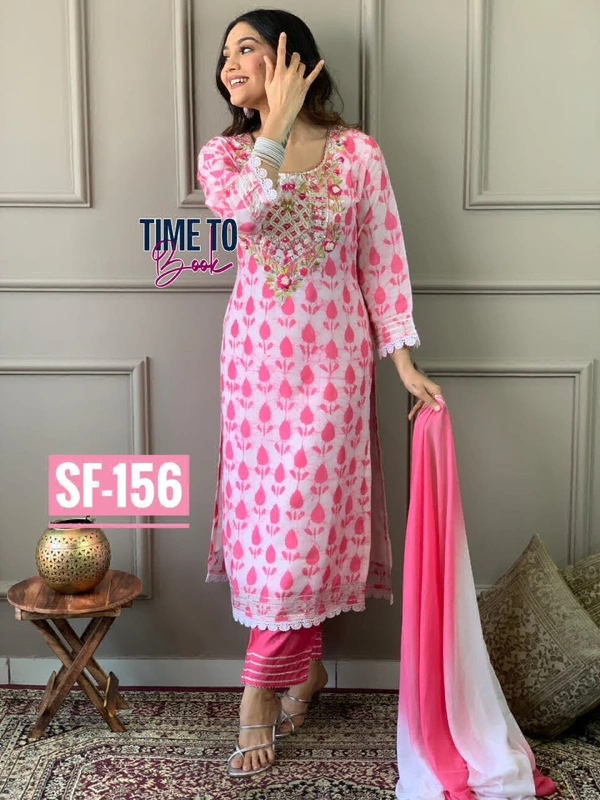 Featuring beautiful Heavy 3pcs cottan Suit which is beautifully decorated with beautiful embroider .It is paired with matching pants with 2 side pocket and cotton Dupatta - L-40