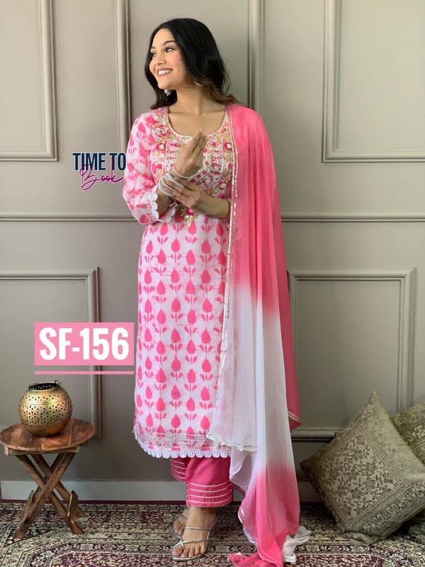 Featuring beautiful Heavy 3pcs cottan Suit which is beautifully decorated with beautiful embroider .It is paired with matching pants with 2 side pocket and cotton Dupatta - XL-42