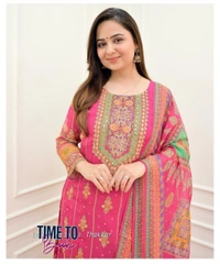 Featuring beautiful Heavy maslin rainbow style3pcs Suit which is beautifully decorated with intricate hand embroidery detail ing work. It is paired with matching pant and maslin Dupatta.* - M-38