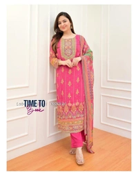 Featuring beautiful Heavy maslin rainbow style3pcs Suit which is beautifully decorated with intricate hand embroidery detail ing work. It is paired with matching pant and maslin Dupatta.* - M-38