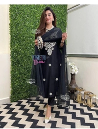 Featuring beautiful reyon 3pcs Suit which is beautifully decorated with chikan embroidery. It is paired with matching pants and shifon Dupatta. - M-38