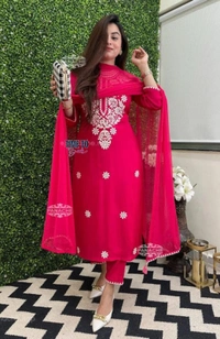 Featuring beautiful reyon 3pcs Suit which is beautifully decorated with chikan embroidery. It is paired with matching pants and shifon Dupatta.* - XL-42