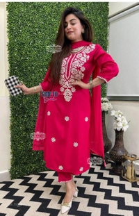 Featuring beautiful reyon 3pcs Suit which is beautifully decorated with chikan embroidery. It is paired with matching pants and shifon Dupatta.* - XXL-44