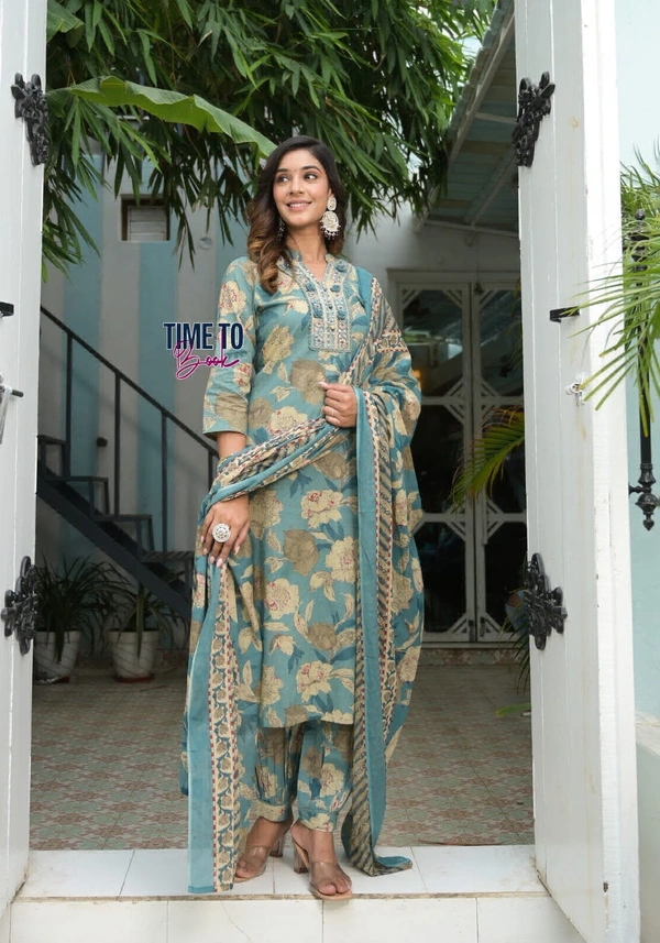 Featuring beautiful Heavy 3pcs Suit which is beautifully decorated with intricate hand embroidery & jari waving. It is paired with matching pants and Lace Dupatta - M-38