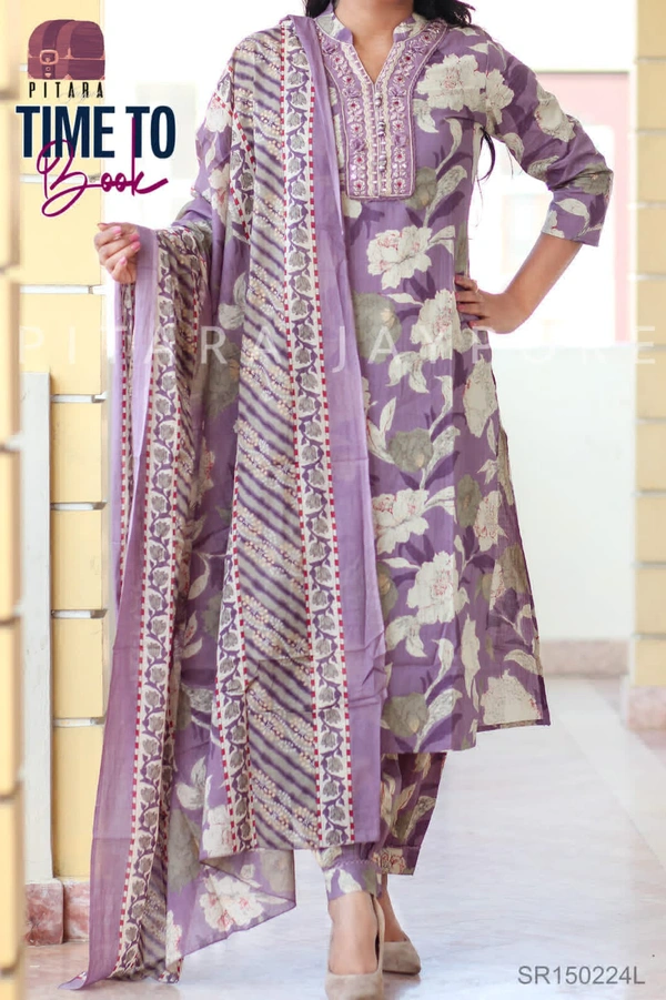 Featuring beautiful Heavy 3pcs Suit which is beautifully decorated with intricate hand embroidery & jari waving. It is paired with matching pants and Lace Dupatta - XXL-44