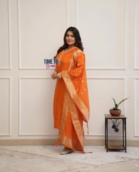 Featuring beautiful Heavy 3pcs Suit which is beautifully decorated with intricate hand embroidery & pithan. It is paired with matching pants and chandri cotton printed Dupatta. - M-38