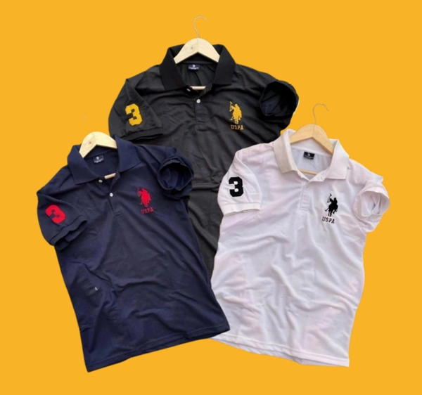 The Unity Style Polo USPA Solid Half Sleeves T Shirt White,Navy Blue, Black( Pack Of 3) - XXL-44