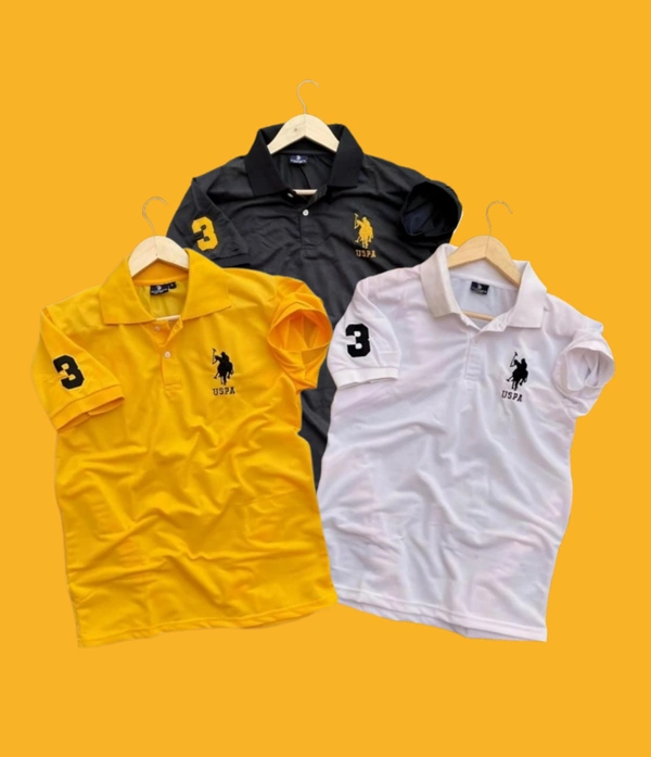 The Unity Style Polo USPA Solid Half Sleeves T Shirt White,Yellow, Black( Pack Of 3) - XL-42