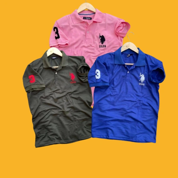 The Unity Style Polo USPA Solid Half Sleeves T Shirt Blue, Pink,Green ( Pack Of 3) - L-40