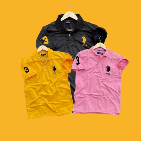 The Unity Style Polo USPA Solid Half Sleeves T Shirt Black, Pink,yellow( Pack Of 3) - L-40