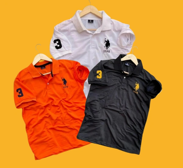 The Unity Style Polo USPA Solid Half Sleeves T Shirt Black, White, Orange( Pack Of 3) - M-38