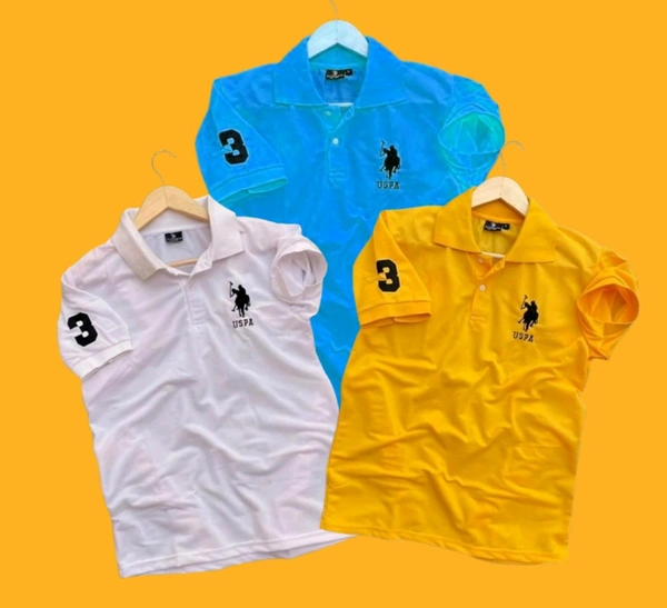 The Unity Style Polo USPA Solid Half Sleeves T Shirt White, Skyblue,yellow( Pack Of 3) - XL-42