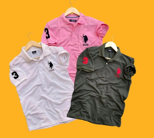 The Unity Style Polo USPA Solid Half Sleeves T Shirt White, Green, pink( Pack Of 3) - XXL-44