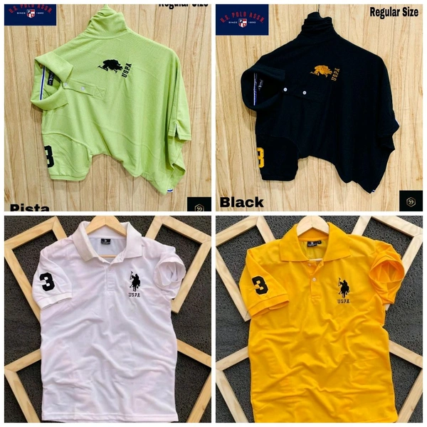 Polo USPA Solid Half Sleeves T Shirt Yellow, Pista, White, Black( Pack Of 4)