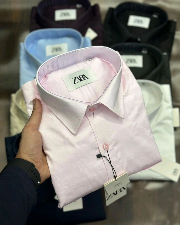 The Unity Style Zaraa Men Custom Fit Plain Shirt 9 Color - Pink, L-40