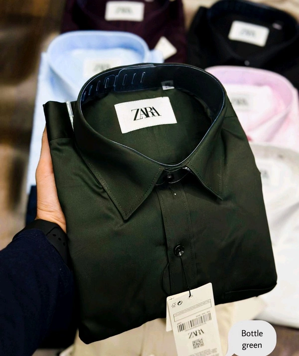 The Unity Style Zaraa Men Custom Fit Plain Shirt 9 Color - Bottom green, M-38