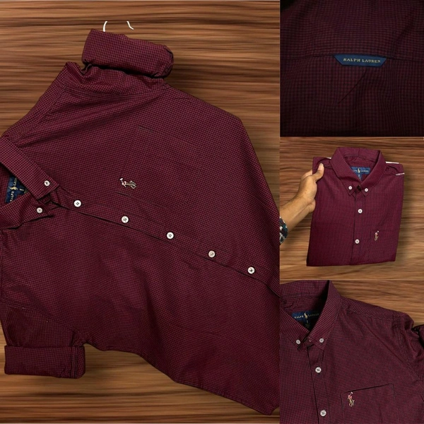 The Unity Style RL POLO Shirt Regular fit Marron Checkd Formal Shirt - L-40