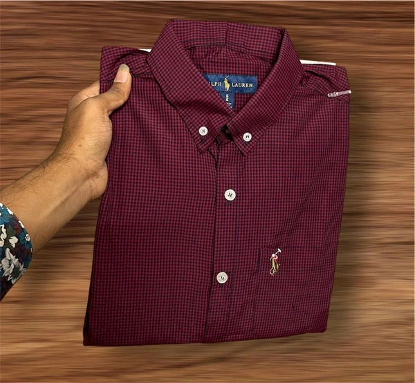 The Unity Style RL POLO Shirt Regular fit Marron Checkd Formal Shirt - L-40