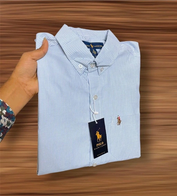 The Unity Style RL POLO Shirt Regular fit Sky Blue Checkd Formal Shirt - M-38