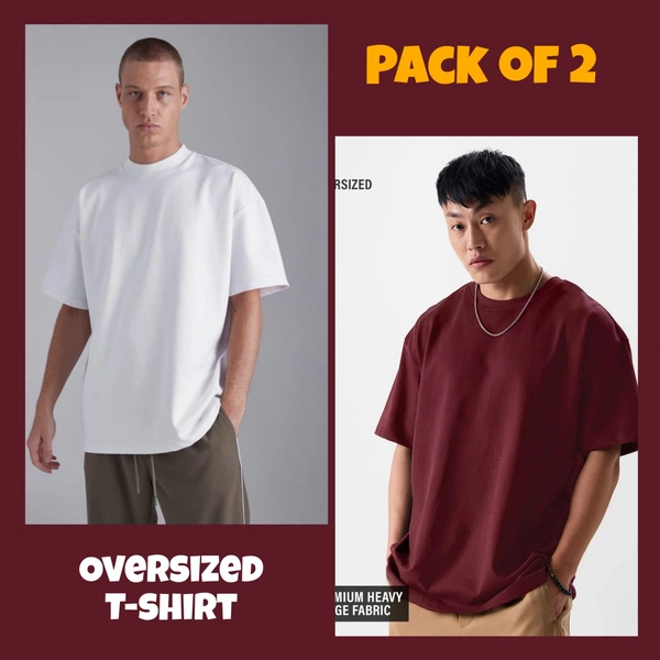Oversized Plain T-Shirt (Pack of 2) | 240 GSM | Premium Cotton - M-40
