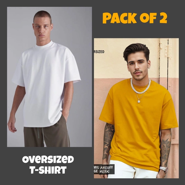 Oversized Plain T-Shirt (Pack of 2) | 240 GSM | Premium Cotton - M-40