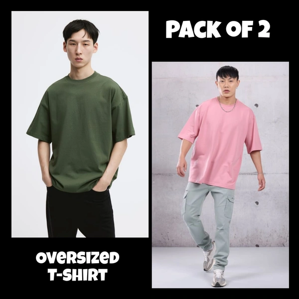 Oversized Plain T-Shirt (Pack of 2) | 240 GSM | Premium Cotton - S-38