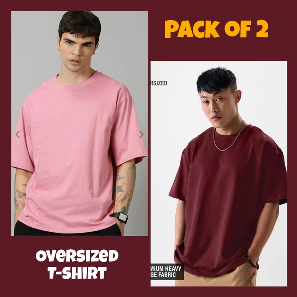 Oversized Plain T-Shirt (Pack of 2) | 240 GSM | Premium Cotton - L-42