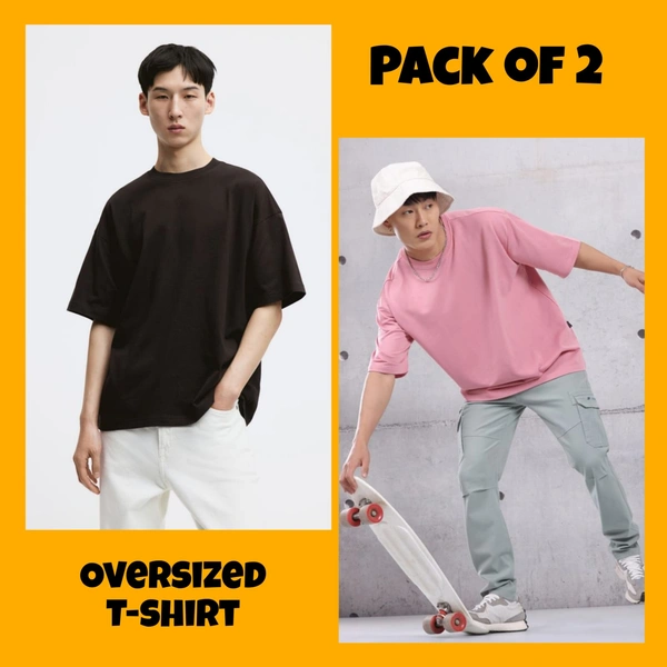 Oversized Plain T-Shirt (Pack of 2) | 240 GSM | Premium Cotton - XLL-46