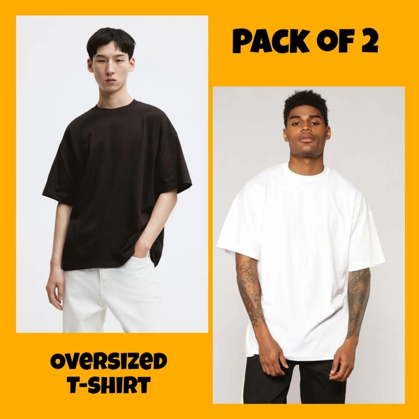 Oversized Plain T-Shirt (Pack of 2) | 240 GSM | Premium Cotton - XL-44