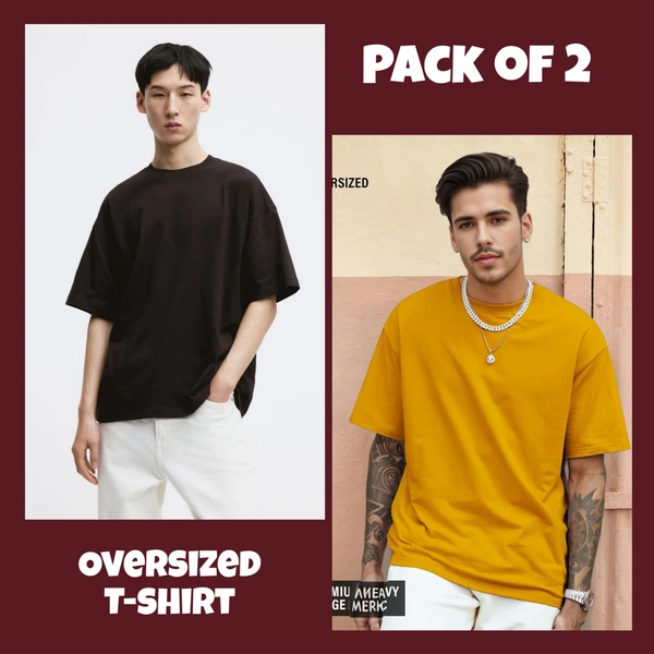 Oversized Plain T-Shirt (Pack of 2) | 240 GSM | Premium Cotton - XLL-46