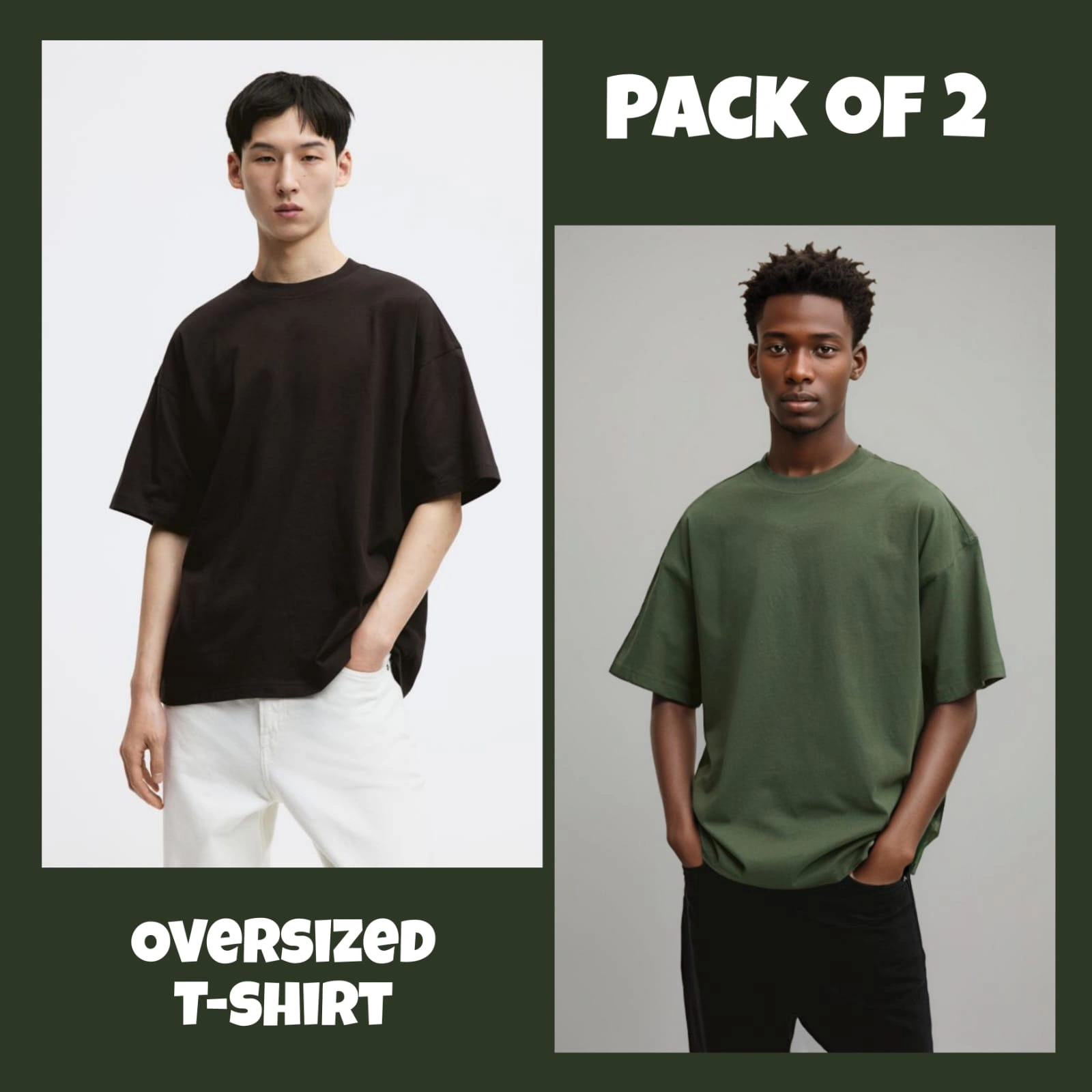 Oversized Plain T-Shirt (Pack of 2) | 240 GSM | Premium Cotton - M-40