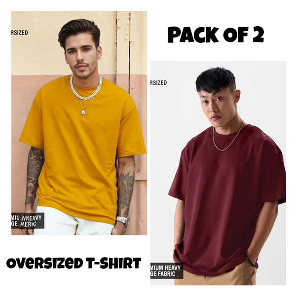 Oversized Plain T-Shirt (Pack of 2) | 240 GSM | Premium Cotton - XLL-46