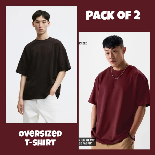 Oversized Plain T-Shirt (Pack of 2) | 240 GSM | Premium Cotton - S-38
