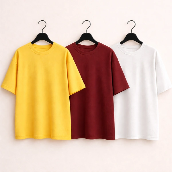 Oversized Plain T-Shirt (Pack of 3) | 240 GSM | Premium Cotton