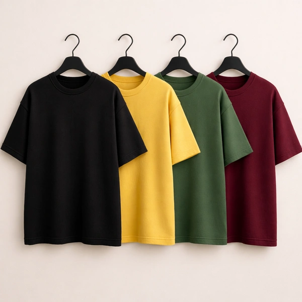 Oversized Plain T-Shirt (Pack of 4) | 240 GSM | Premium Cotton