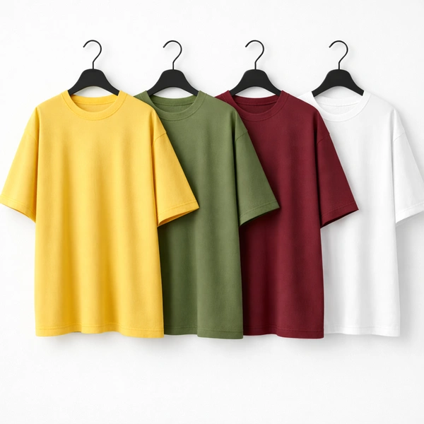 Oversized Plain T-Shirt (Pack of 4) | 240 GSM | Premium Cotton