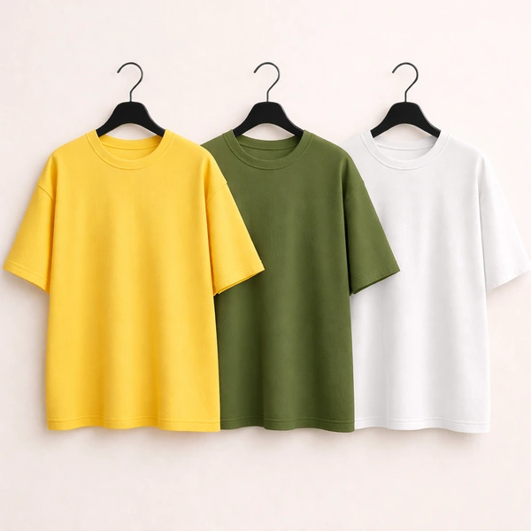 Oversized Plain T-Shirt (Pack of 3) | 240 GSM | Premium Cotton