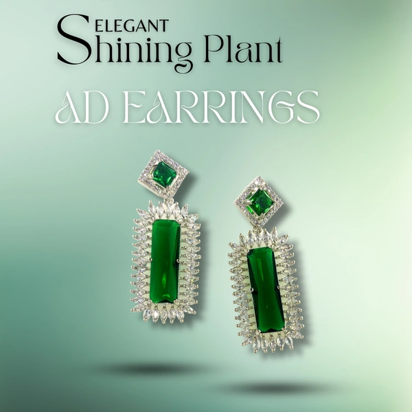 Timeless Glamour with AD Rectangle Shaped Green Rhodium-Plated Drop Earrings - American Diamonds Studs for Stylish Girls and Women