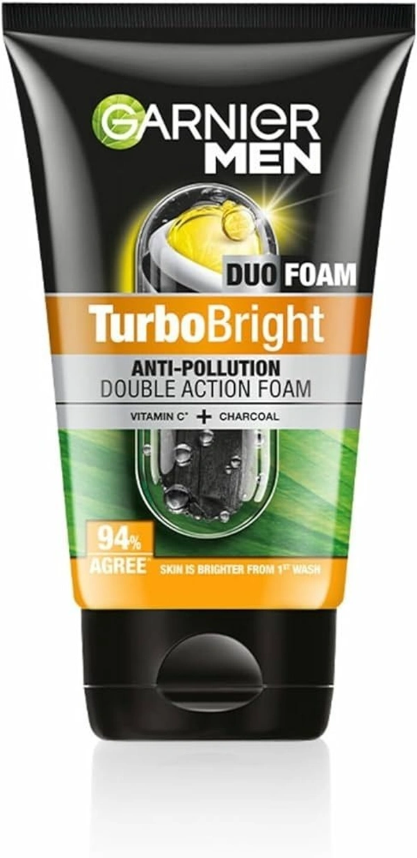 Garnier Men Face Wash  TurboBright,,& Anti-Pollution, Double Action - 100g