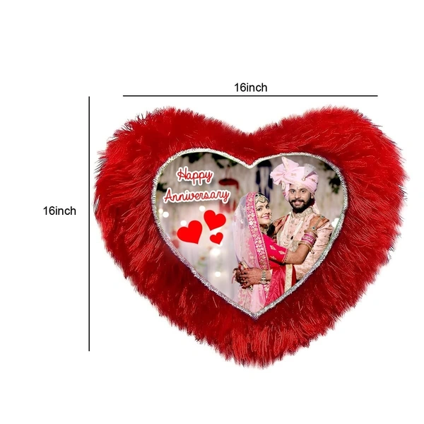 prints club Customized Red Fur Pillow Sublimation Printed Heart Shapes with Your Photos and Messages | Red Heart Cushion | Valentine Gifts