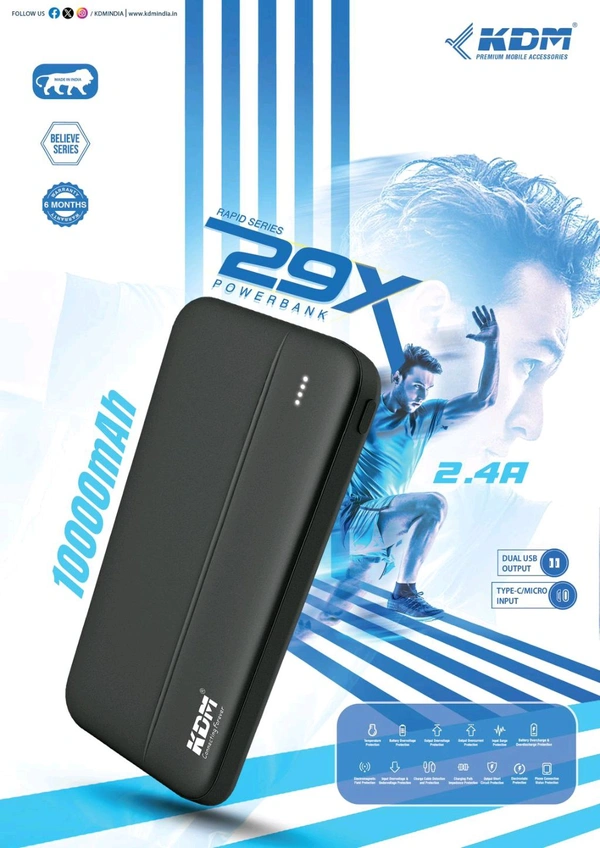 KDM 29X (10000mAh🔋) 2.4A⚡️ BELIEVE SERIES FAST CHARGING POWER BANK *_With Dual USB, Temperature, Over Voltage, Short ⚡️ Circuit Protection* & 1 YEAR WARRANTY_                              