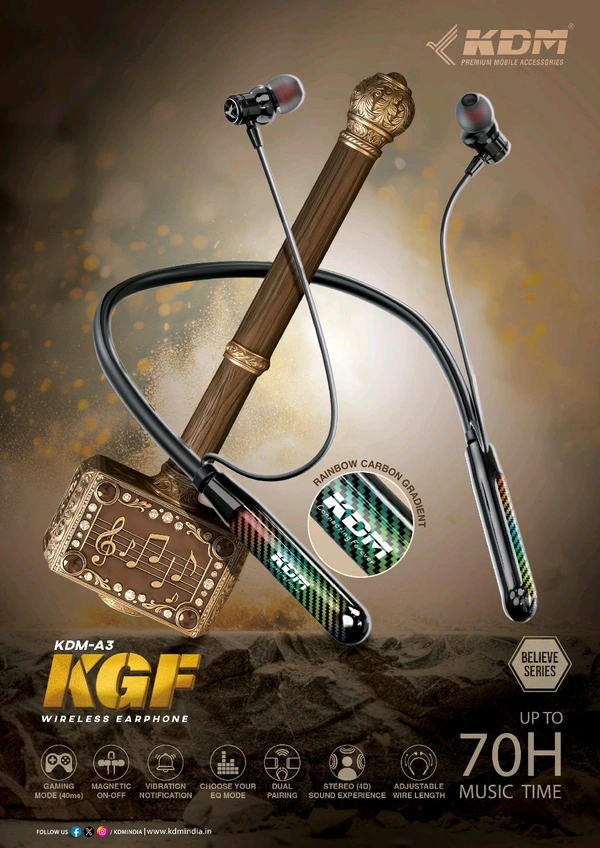 KDM-A3 KGF (UP TO 70Hrs⏳ MUSIC 🎶 TIME) BELIEVE SERIES WIRELESS EARPHONE *_With Gaming Mode (40ms), 4D Stereo Sound, Magnetic 🧲 On/Off, Vibration 📳 Notification, Choose Your EQ Mode, Dual Pairing & Adjustable Wire Length_*                                                            AVAILABLE -
*🆕 PRODUCT LAUNCH 🚀*