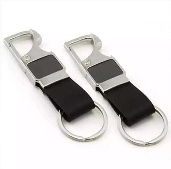 Keychain Metal  Black Leather Metal Hoop Keychain with Opener